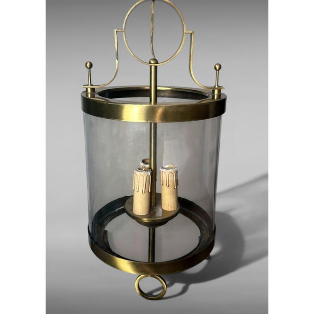 Metal Mid 20th Century Neoclassical French Brass and Blown Glass Lantern For Sale - Image 7 of 18