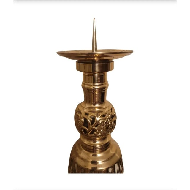 Monumental Japanese James Mont Style Large Solid Brass Candle Holders, a Pair For Sale - Image 4 of 7