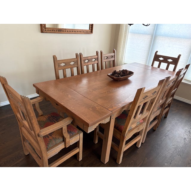 Mexican Morewood and Yager Handcrafted Tao Dining Table With 8 Kilim Seats For Sale - Image 3 of 11
