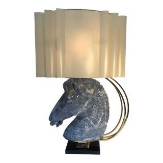 Mid 20th Century Maison Jansen Style Sculptural Ceramic and Brass Horse Head Lamp For Sale