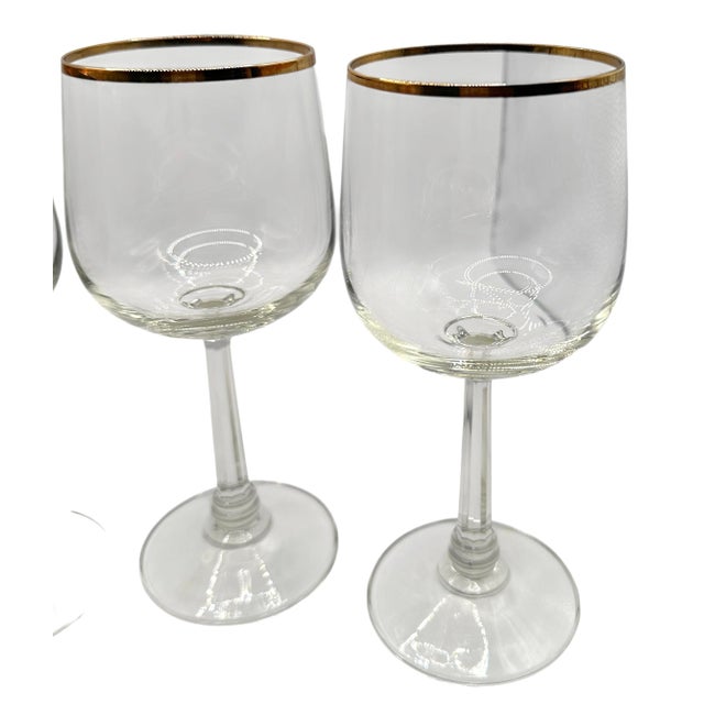 Vintage Clear Wine Glasses With Gold Rims - A Set of Four For Sale - Image 4 of 12