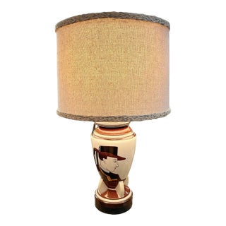 French 1930’s Quimper Vase Table Lamp With Linen Shade For Sale