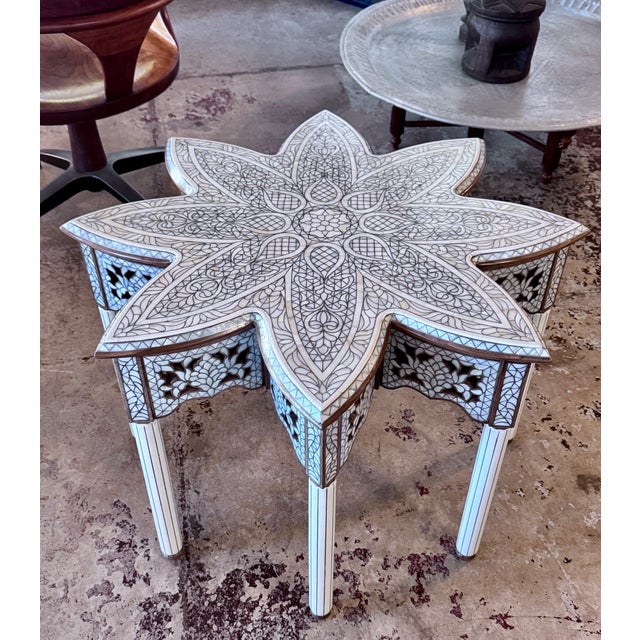 Middle Eastern Contemporary Mother-of-Pearl Inlay Flower-Shaped Coffee Table For Sale In Los Angeles - Image 6 of 8