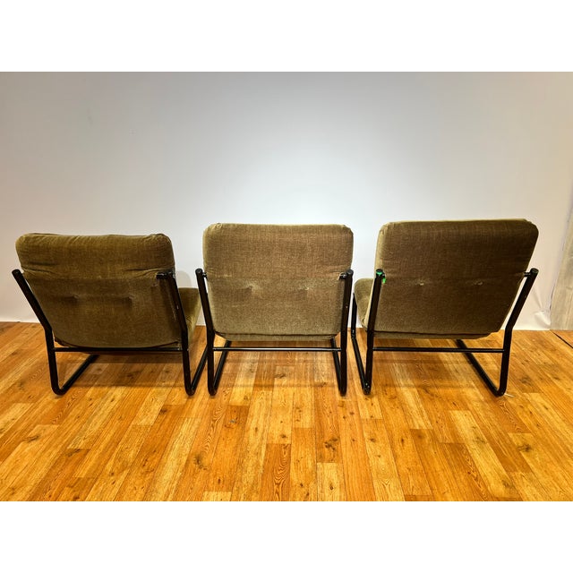 Bauhaus Black Steel and Green Upholstery Lounge Chairs, 1970s, Set of 3 For Sale - Image 4 of 18