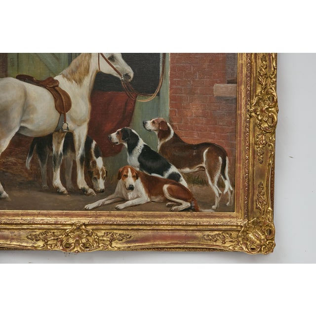 19th Century English Horse and Hound Oil Painting in Frame, Signed C. Goddard For Sale - Image 9 of 12