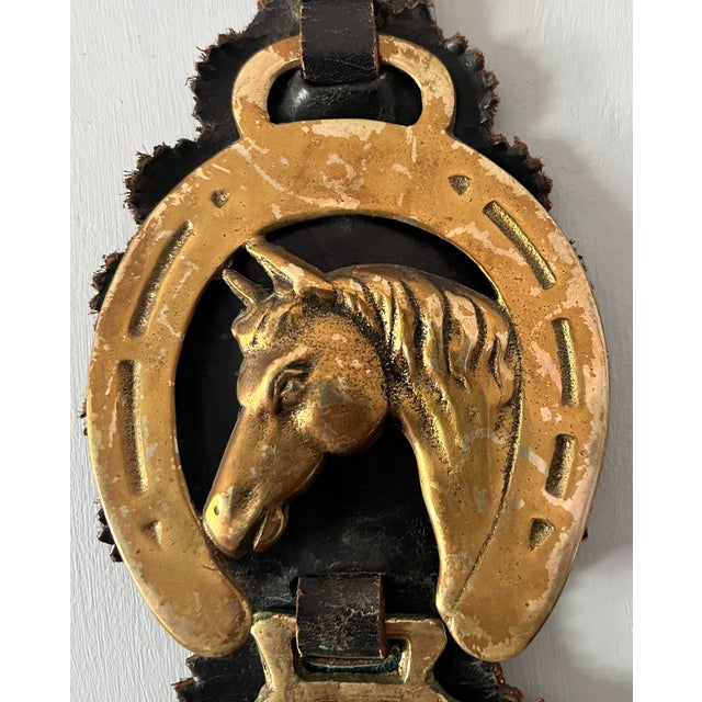 English Vintage Brass and Leather Horse Bridle Strap For Sale - Image 3 of 9