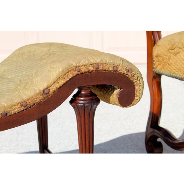 Antique French Louis XIV Style Armchair & Ottoman Set - Mid 19th Century Carved Lion Head Throne Chair With Original Yellow Upholstery For Sale - Image 15 of 18