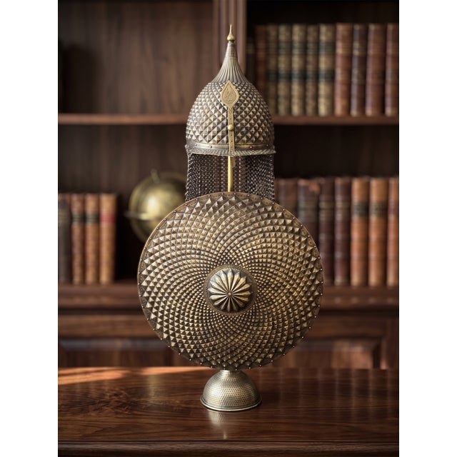 Large Hand Hammered Brass Helmet Shield Set For Sale In Los Angeles - Image 6 of 15