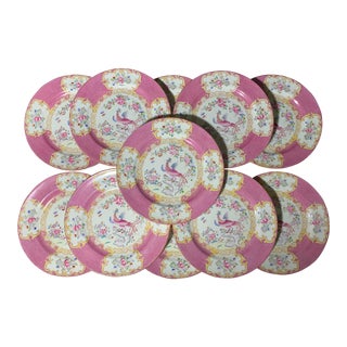 Early 20th Century English Minton Pink Cockatrice Plates - Set of 11 For Sale