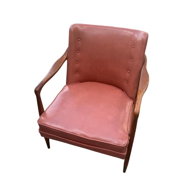 Restored Vintage Mid-Century Modern Sculptural Solid Wood Lounge Chair With Tufted Vinyl Upholstery For Sale - Image 9 of 10