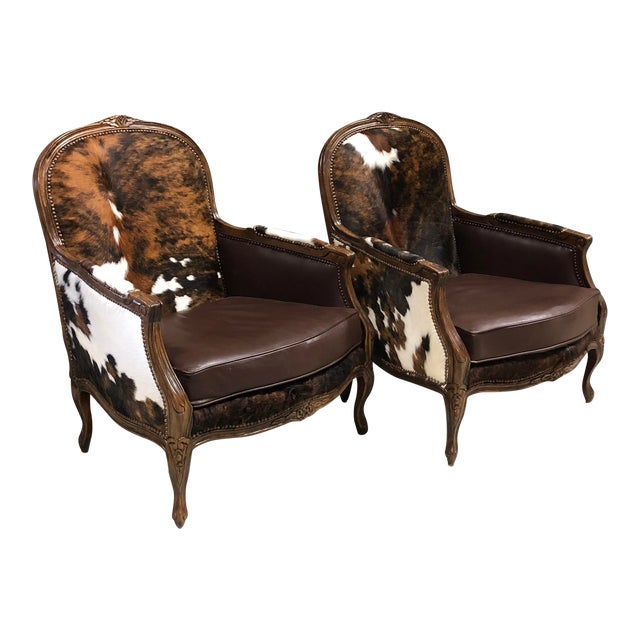 Ralph Lauren Frame Rustic Modern Cowhide Accent Chairs- a ...
