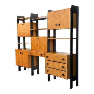 1960s Teak & Ebonized Modular George Nelson Style Desk Wall Shelving Unit For Sale