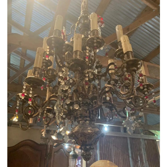 French Mid-19th Century French Floral Chandelier – Crystal & Red Glass, 20-Light For Sale - Image 3 of 8