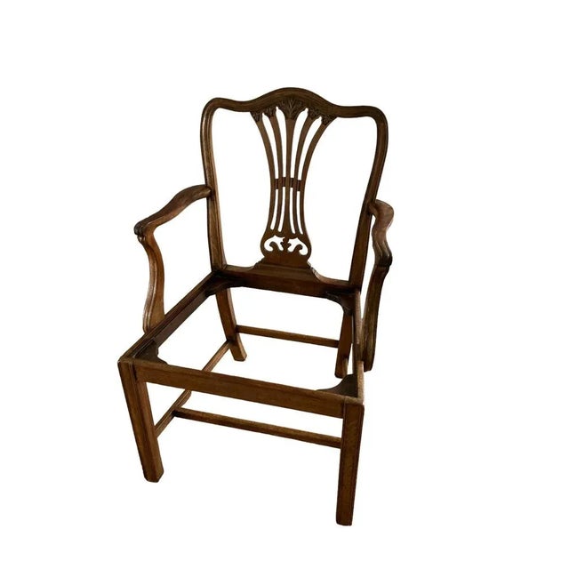 Brown George III Armchair with White Paris Boucle Fabric in the style of Thomas Chippendale For Sale - Image 8 of 13