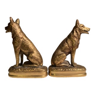 1940s Pair of g.k. And Co. German Shepherd Brass Vintage Bookends For Sale