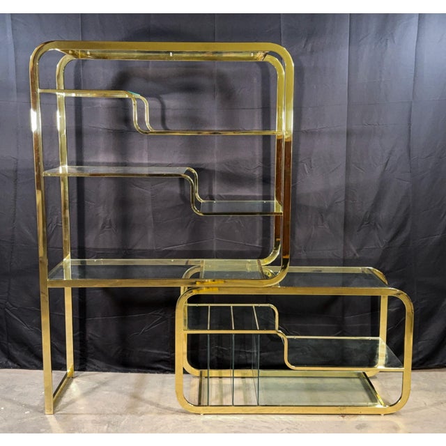 Milo Baughman for Dia Design Institute of America Gold Brass and Glass Adjustable Etagere, 1970s For Sale In Providence - Image 6 of 11