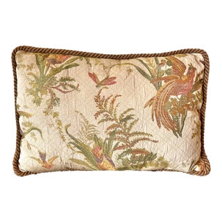 1990s Lumbar Pillow With Birds and Rope Trim For Sale