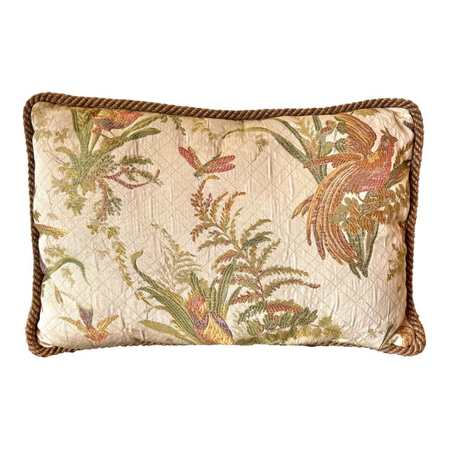 1990s Lumbar Pillow With Birds and Rope Trim For Sale