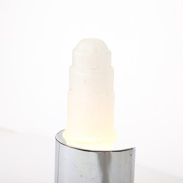 Art Deco Table Lamp in Frosted Glass W/ Polished Chrome Diffuser on Marble Base For Sale - Image 9 of 14