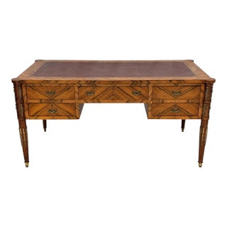 Antique Italian Louis XVI Walnut Bronze Leather Partner’s Writing Desk For Sale