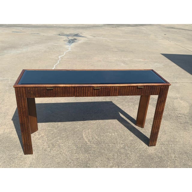 Wood Mid Century American of Martinsville Fluted Smoked Mirror Console Table For Sale - Image 7 of 7