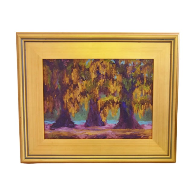 Early 21st Century Southern Spanish Moss Oak Trees Landscape Oil Painting Including the Antiqued Gold Wood Frame For Sale - Image 5 of 7