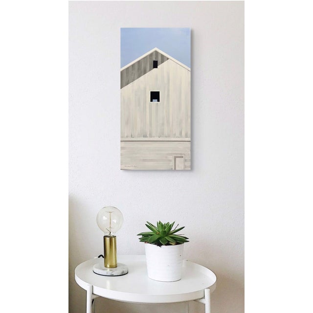 Early 21st Century Lovely Day by Justin Wheatley | Acrylic on Panel White barn with windows under a blue sky For Sale - Image 5 of 5