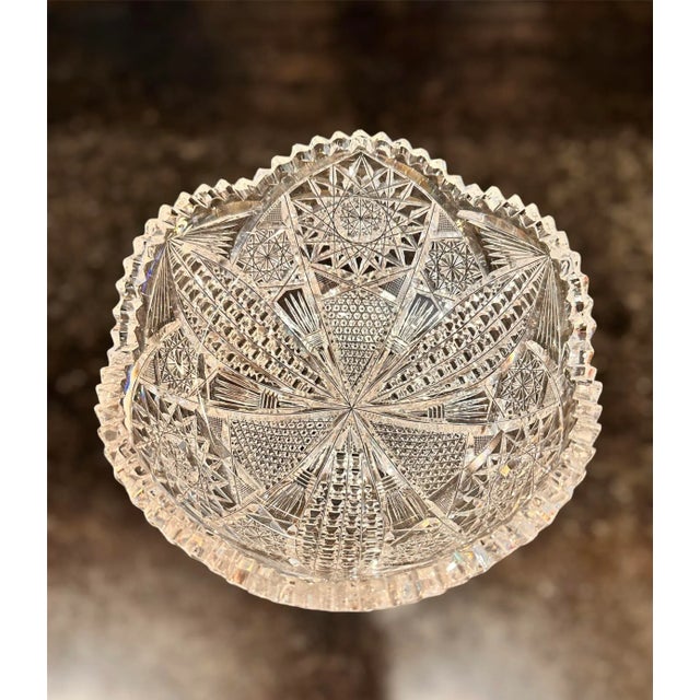 Antique Crystal Glass Serving Bowl American Brilliant Period Bergan Glass Early 20th Century For Sale - Image 9 of 10
