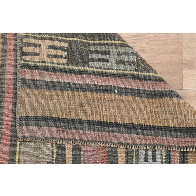 1970s Vintage Turkish Oushak Handmade Wool Cotton Brown Kilim Rug For Sale - Image 11 of 11