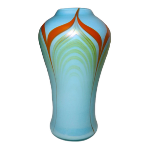Vintage Hand Blown Baby Blue Pulled Feather Signed Williams Studio Glass Vase