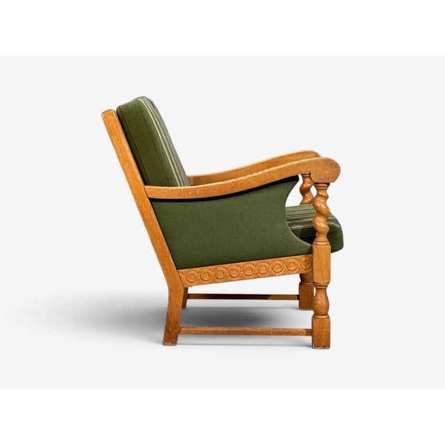 Henning Kjaernulf Style, Lounge Chairs, Oak, Fabric, Denmark, 1970s For Sale - Image 11 of 12