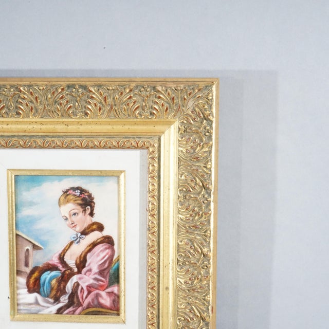 Limoges, France French Limoges Enamel on Copper Portrait Painting of a Woman, 20th Century For Sale - Image 4 of 7