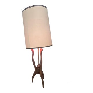 Vintage Mid-Century Modern Walnut Tripod Floor Lamp W/ Drum Shade 1950s–60s For Sale