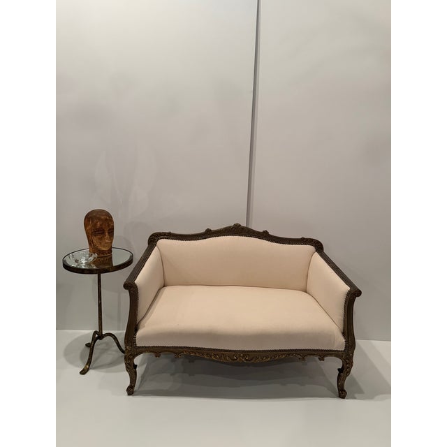Antique Louis XVI Style Newly Upholstered French Settee Loveseat For Sale - Image 11 of 14