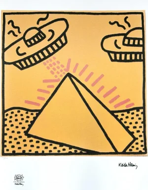 Keith Haring, Pyramid with UFOs, Lithograph