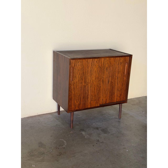 Vintage Danish Rosewood Cabinet With Sliding Doors – Mid Century Modern Storage 1960s For Sale - Image 4 of 10