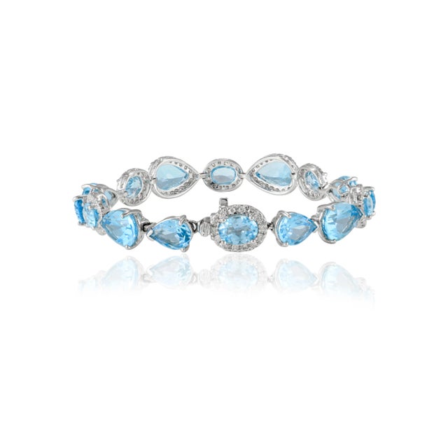 Not Yet Made - Made To Order 25.92 Cts Blue Topaz Diamond Modern Bracelet For Sale - Image 5 of 8