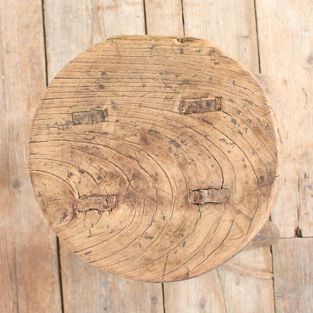Rustic Antique Rustic Round Top Stool For Sale - Image 3 of 7