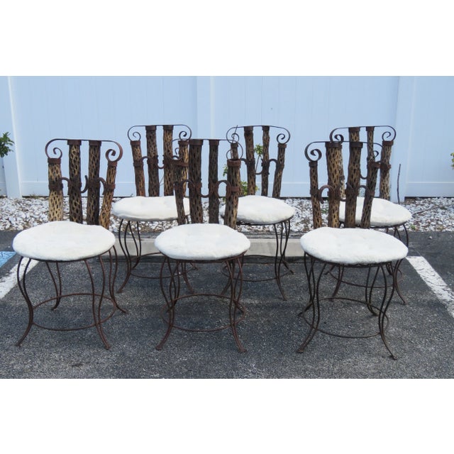 Rustic Western Style Set of Six Horse Shoe Metalnd Wood Dining Chairs For Sale - Image 3 of 13