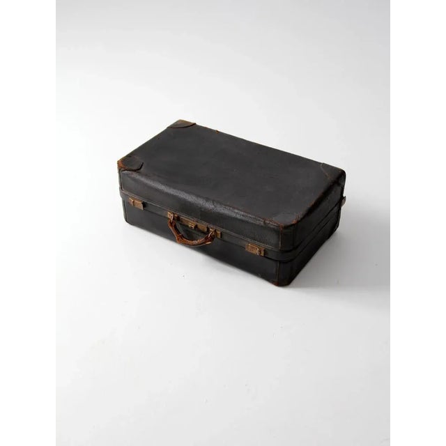 Early 20th Century Vintage Black Leather Suitcase For Sale - Image 5 of 11