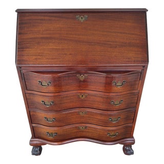 1930s Ball & Claw Mahogany Slant Front Secretary Desk For Sale