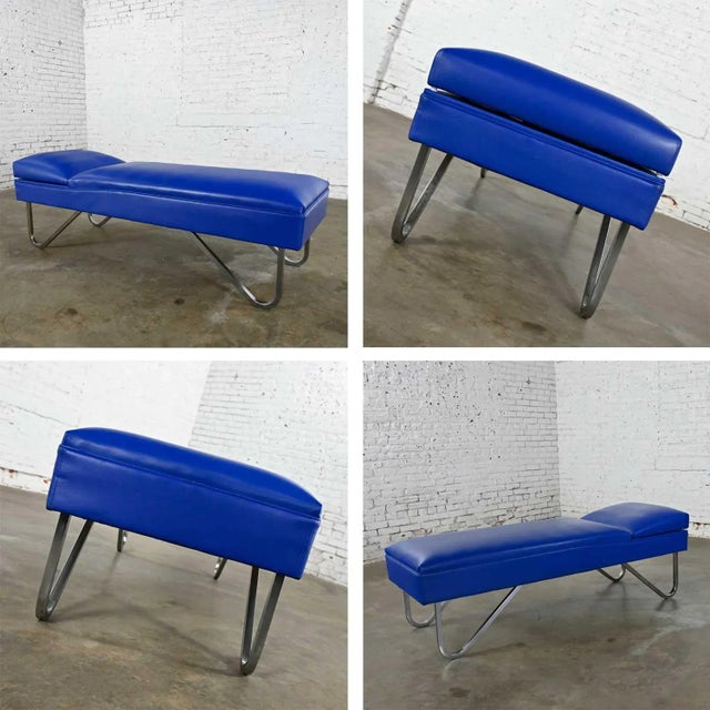MCM to Streamline Modern or Industrial Chaise Daybed Adjustable Back Royal Blue Vinyl and Chrome For Sale - Image 11 of 12