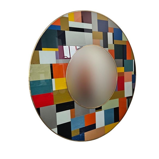 Vintage Round Glass Mirror, 1980s For Sale - Image 3 of 6