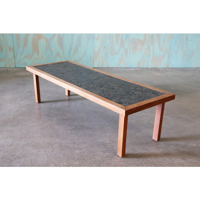 1960s Attributed to Jane and Gordon Martz Gray Coin Tile Teak Table Mid Century Modern For Sale - Image 6 of 10