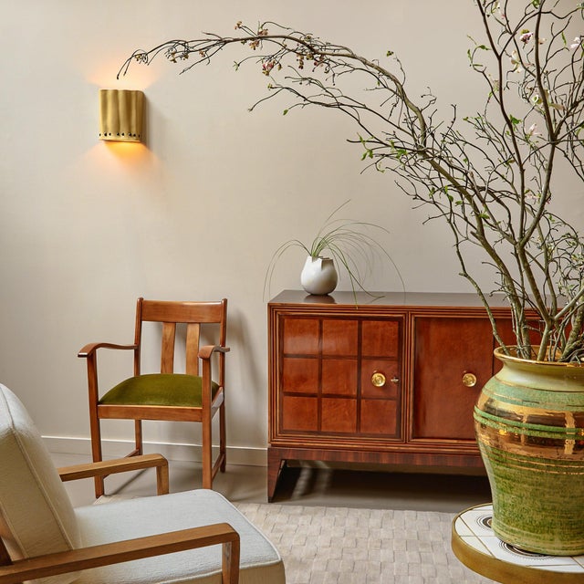 Modern French Oak Armchair with Olive Green Velvet Upholstery, 1950s - 2 Available For Sale - Image 3 of 11