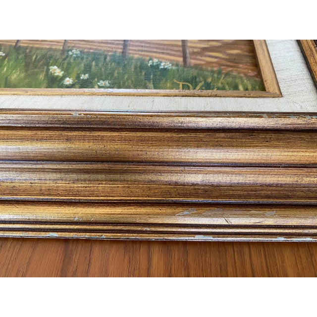 Framed Vintage Mid Century Painting of Farm Landscape For Sale - Image 10 of 11