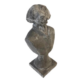 Vintage Anthropomorphic Cast Iron Dog Bust Sculpture With Weathered Patina For Sale