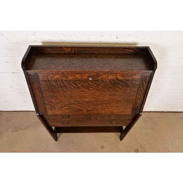 Stickley Brothers Antique Mission Oak Arts & Crafts Drop Front Secretary Desk, Circa 1900 For Sale - Image 11 of 14