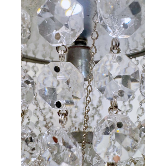 Vintage Hollywood Regency Reeded Tiered Crystal Basket Chandelier For Sale - Image 4 of 9
