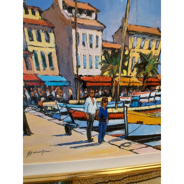 Henry Marcaillou 1970s Mediterranean Maritime Scene Fauvist Oil Painting For Sale - Image 4 of 7